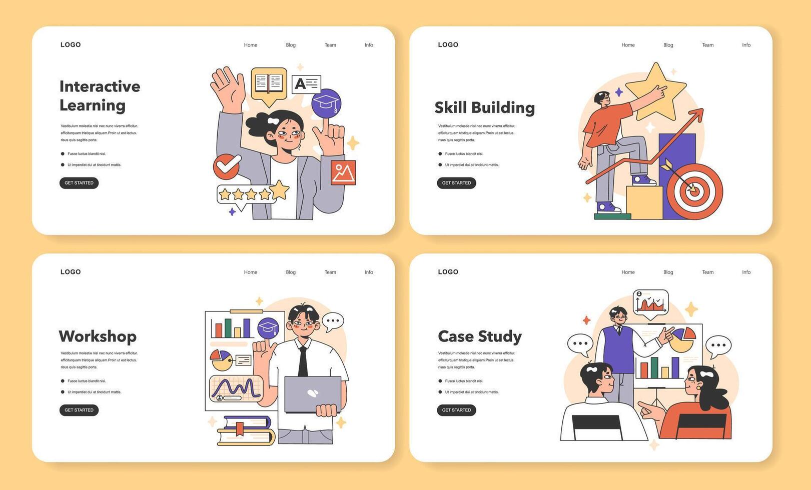 Training workshop web banner or landing page set. Interactive vector