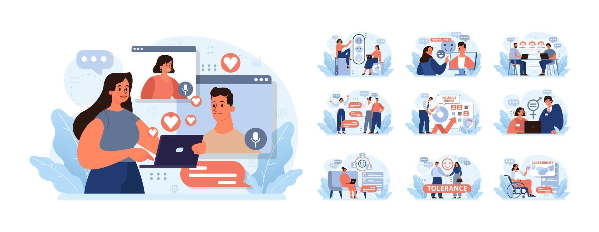 Workplace inclusion set. Flat vector illustration