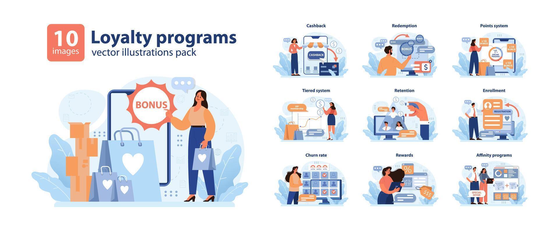 lealtad programas colocar. plano vector ilustración