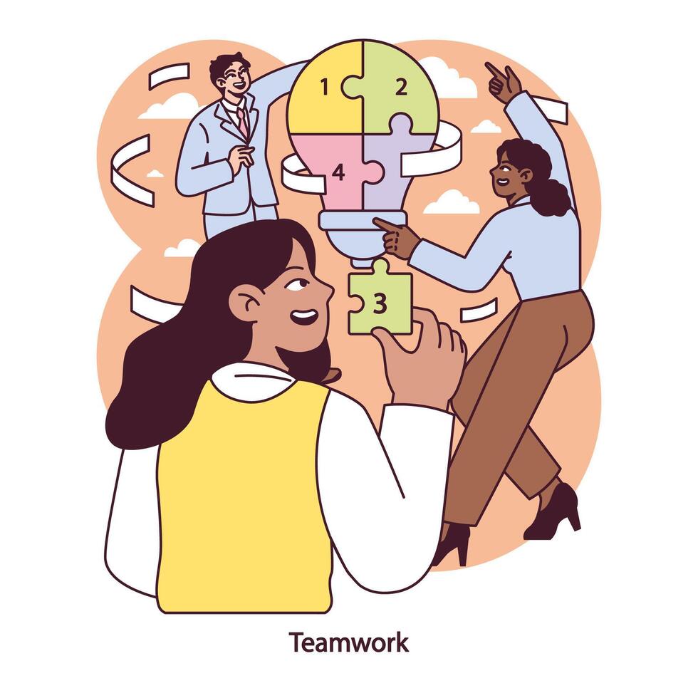 Teamwork in action. Vector illustration.