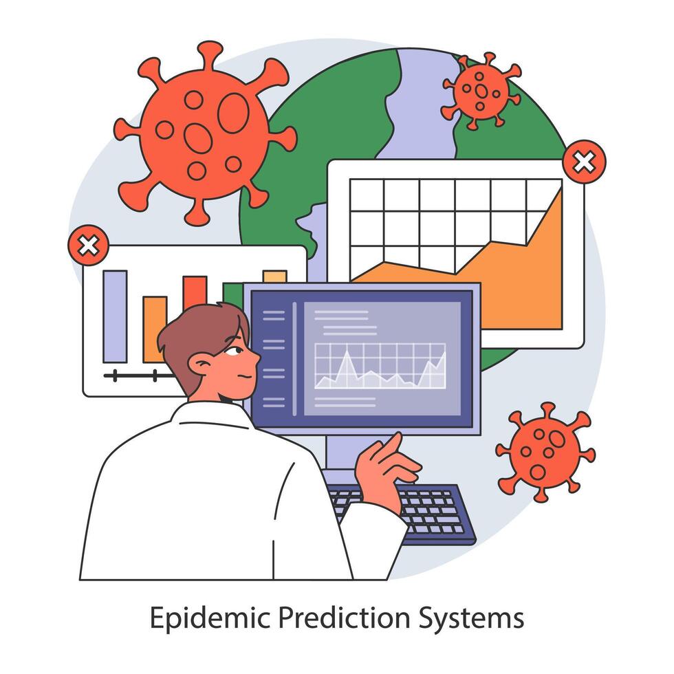 epidemia predicción sistemas concepto. plano vector ilustración.