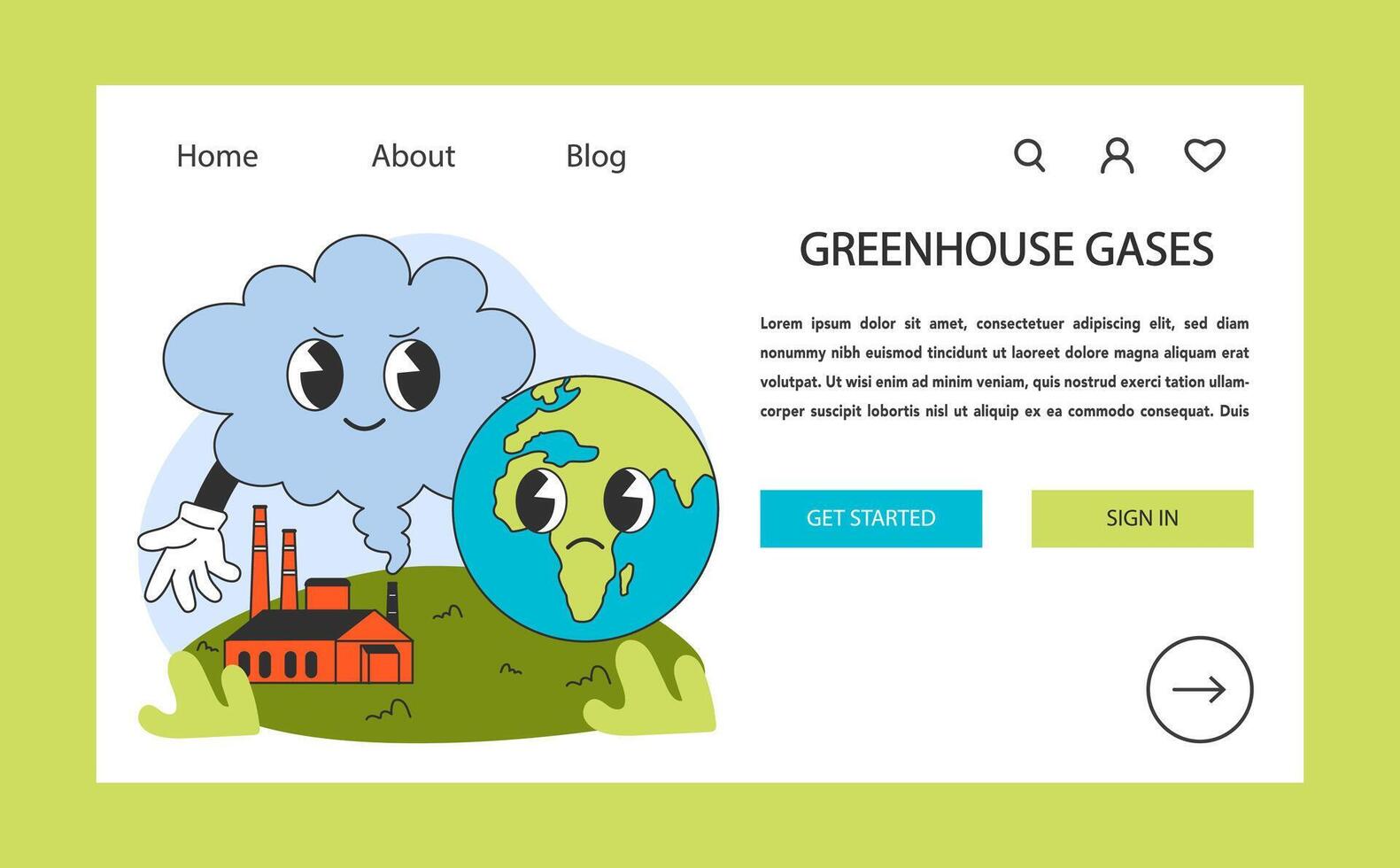 Greenhouse gases web banner or landing page. Climate change vector