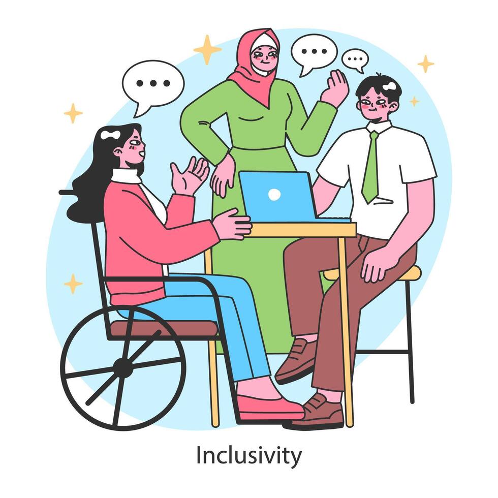Empowerment. Diverse group collaboration, workplace inclusivity. Woman vector