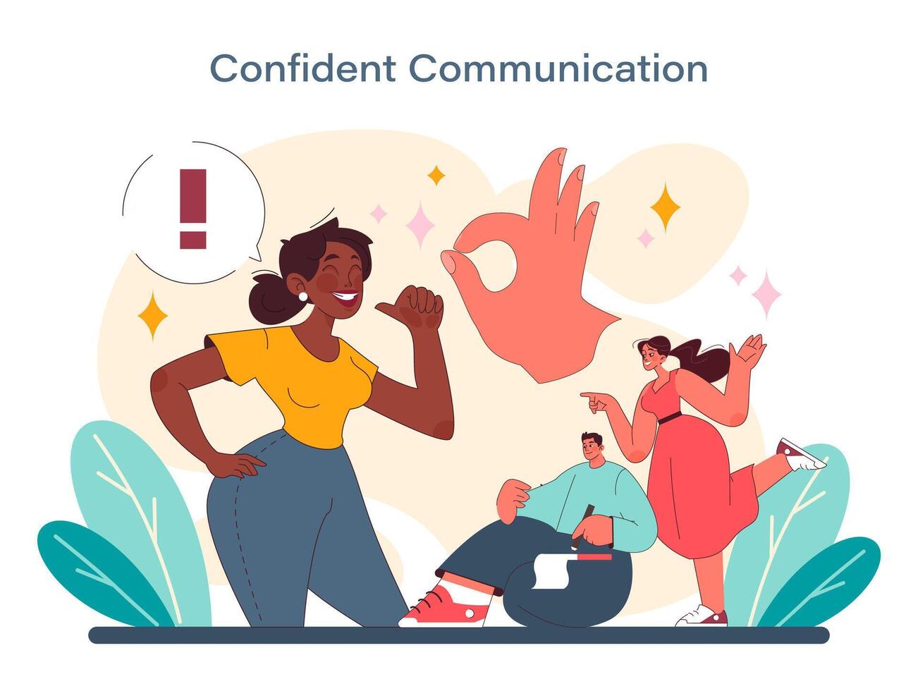 Confident communication concept. An animated portrayal of self-assurance and lively interaction among individuals. vector