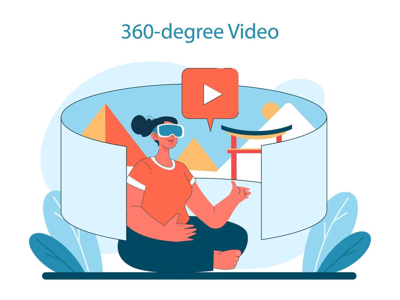 360-degree Video in Virtual Tourism. A person engrossed in panoramic views vector