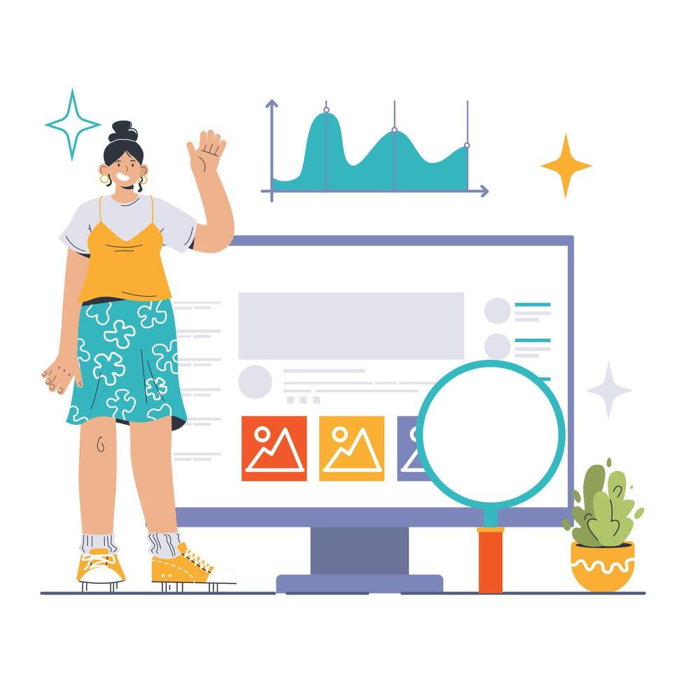 Website analysis. Conversion rate and traffic analysis. Experts analyzing vector