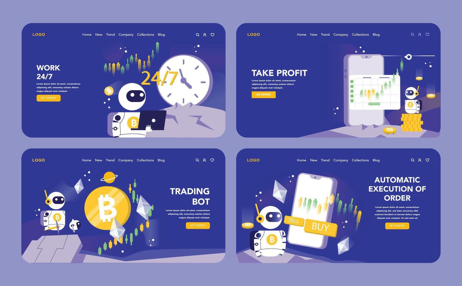 Trading and Crypto Bot concept. Flat vector illustration.