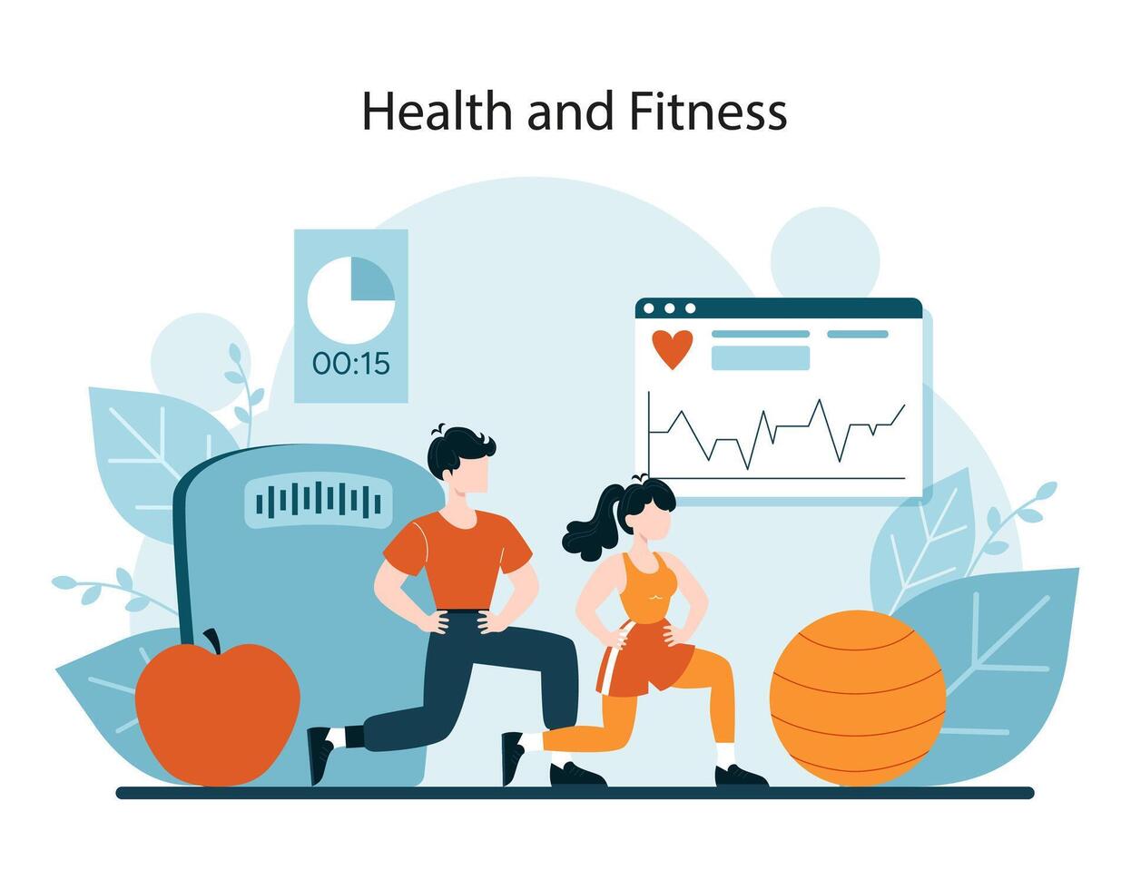 Dynamic workout duo engaged in fitness routine vector