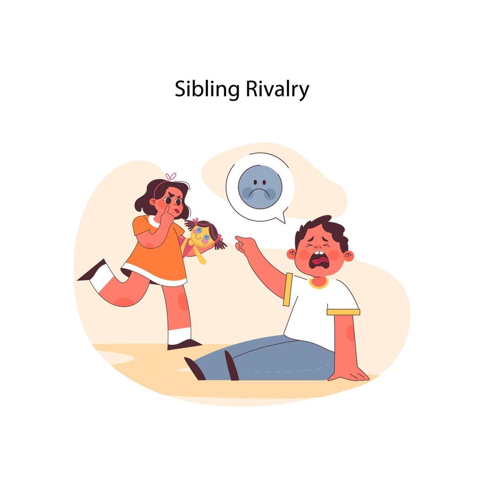 Sibling Rivalry concept. Flat vector illustration.