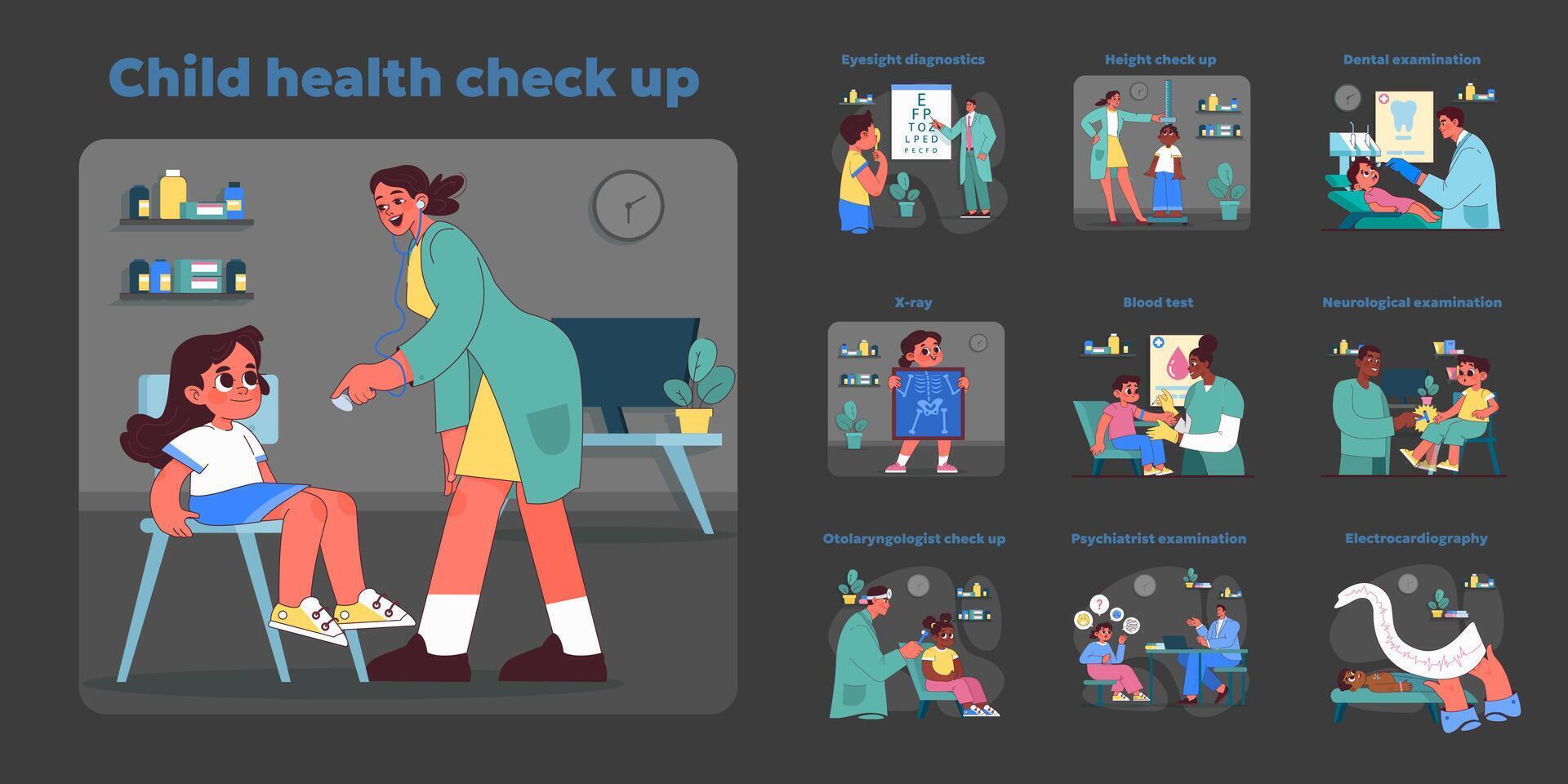 Child health check up set. Vector illustration