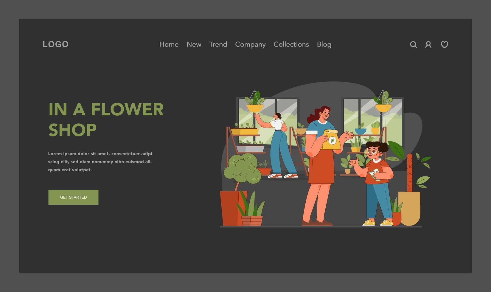 Flower shop discovery. Flat vector illustration