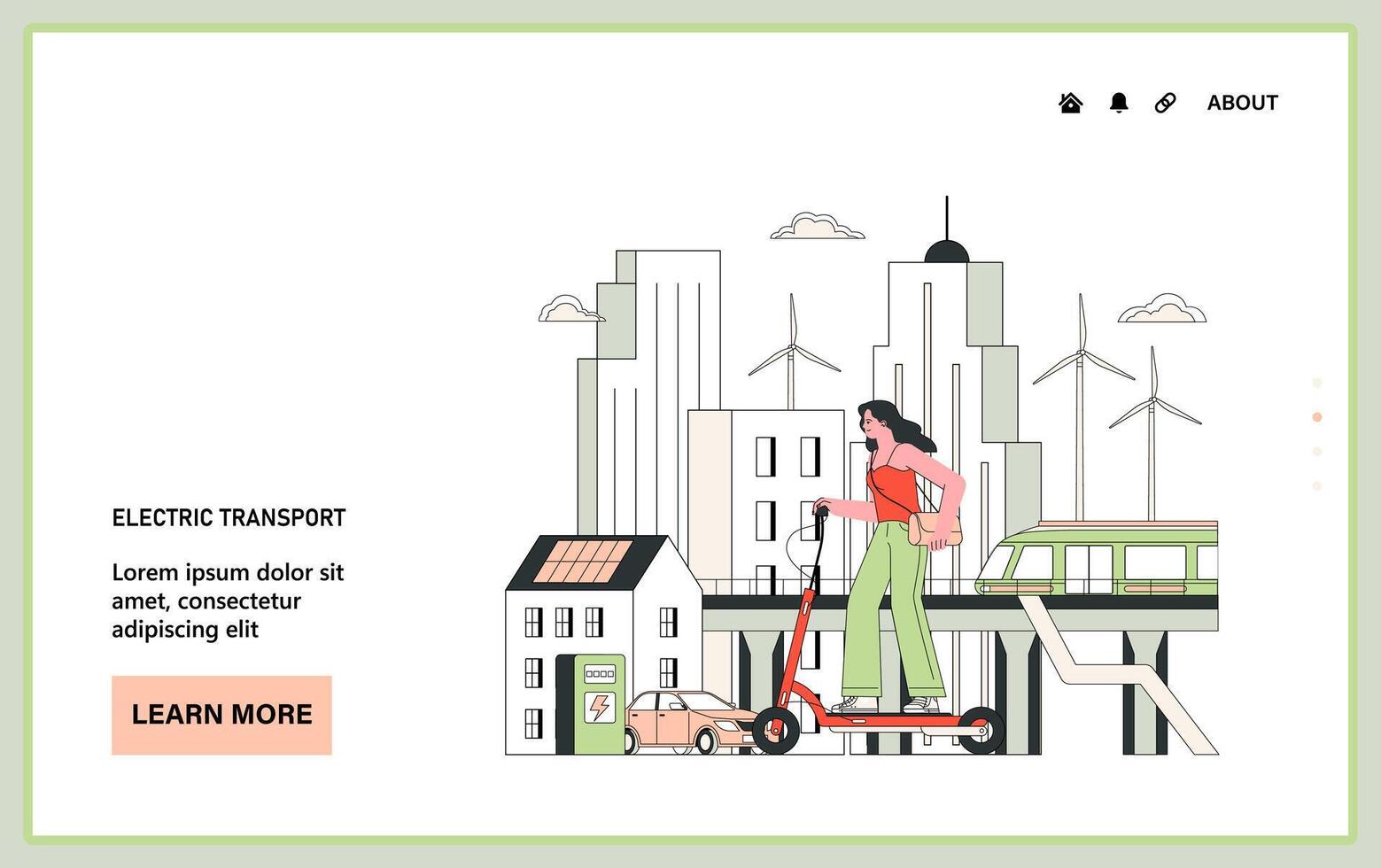 aire calidad conciencia web o aterrizaje. sostenible urbano transporte. mujer vector