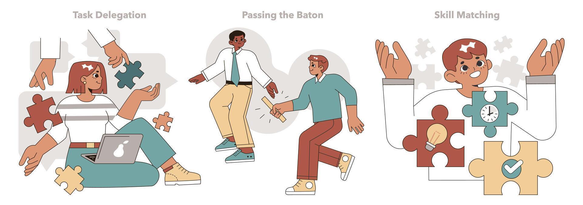 Task Delegation concept set. Vector illustration.
