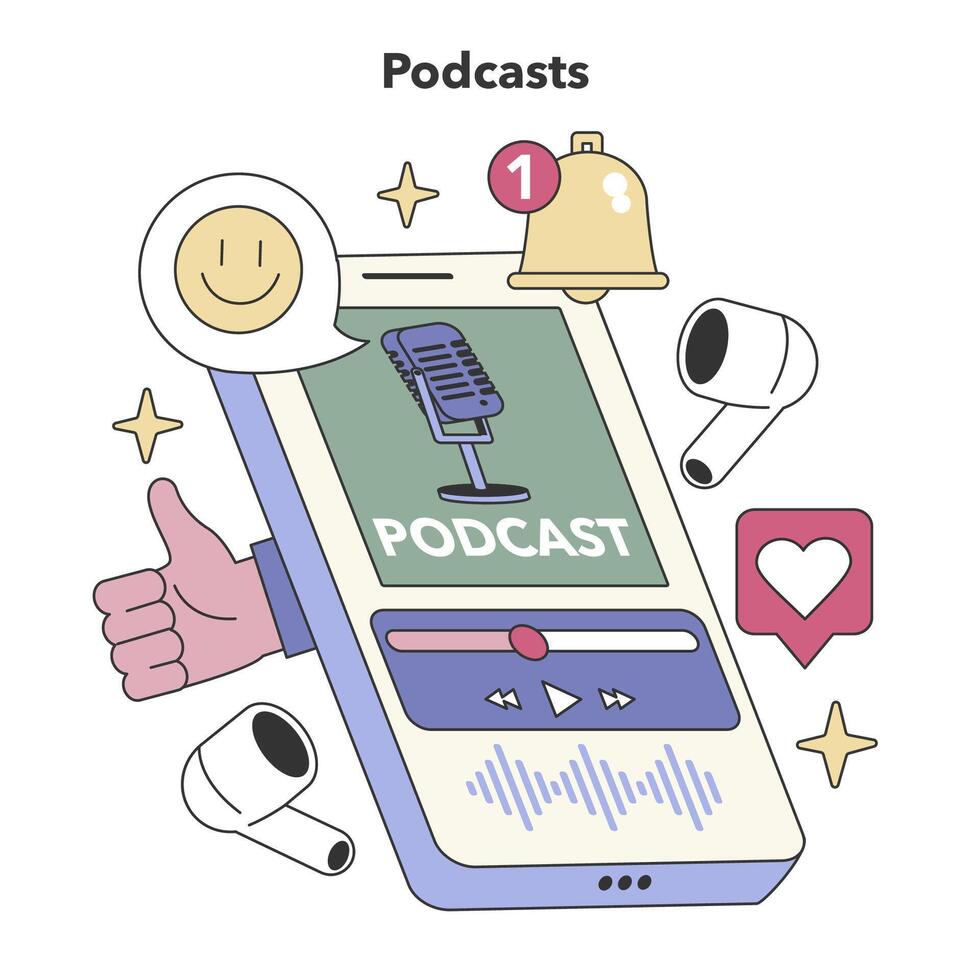 Podcasts concept. Flat vector illustration