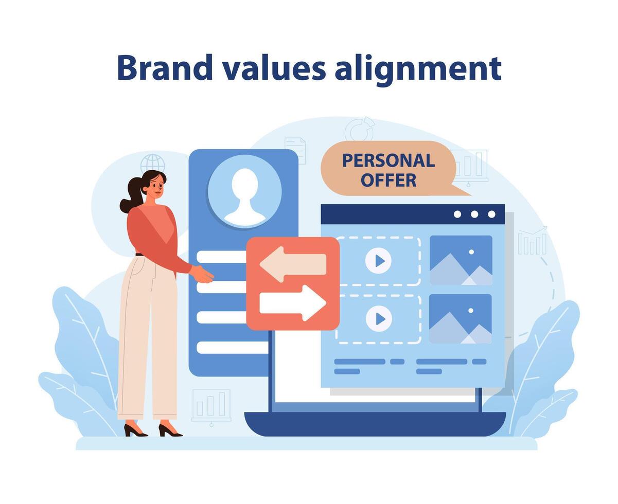 Brand Values Alignment Illustration. A professional showcases tailored digital solutions. vector