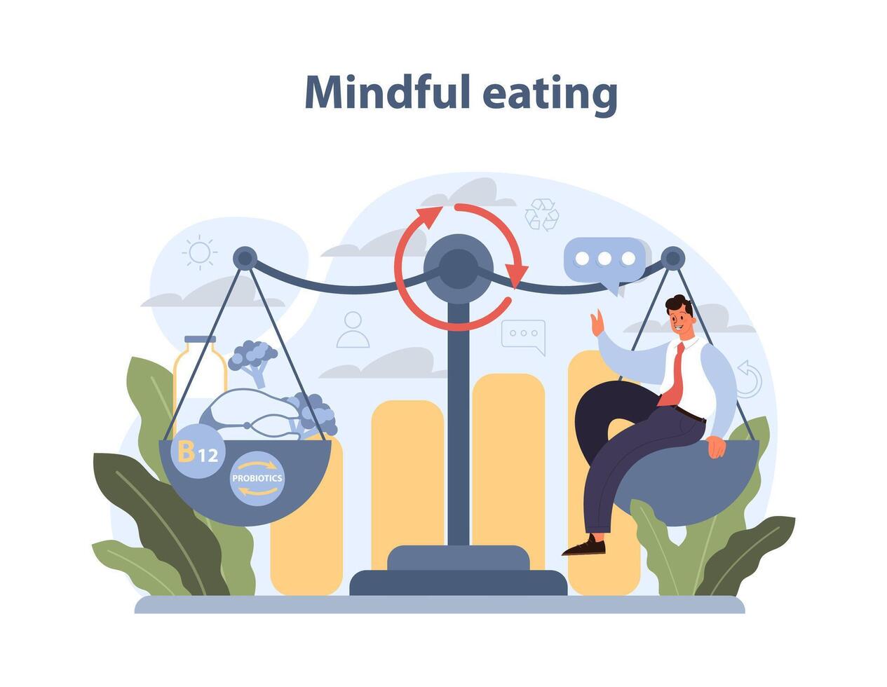 Mindful Eating Concept. An individual balances dietary choices. vector