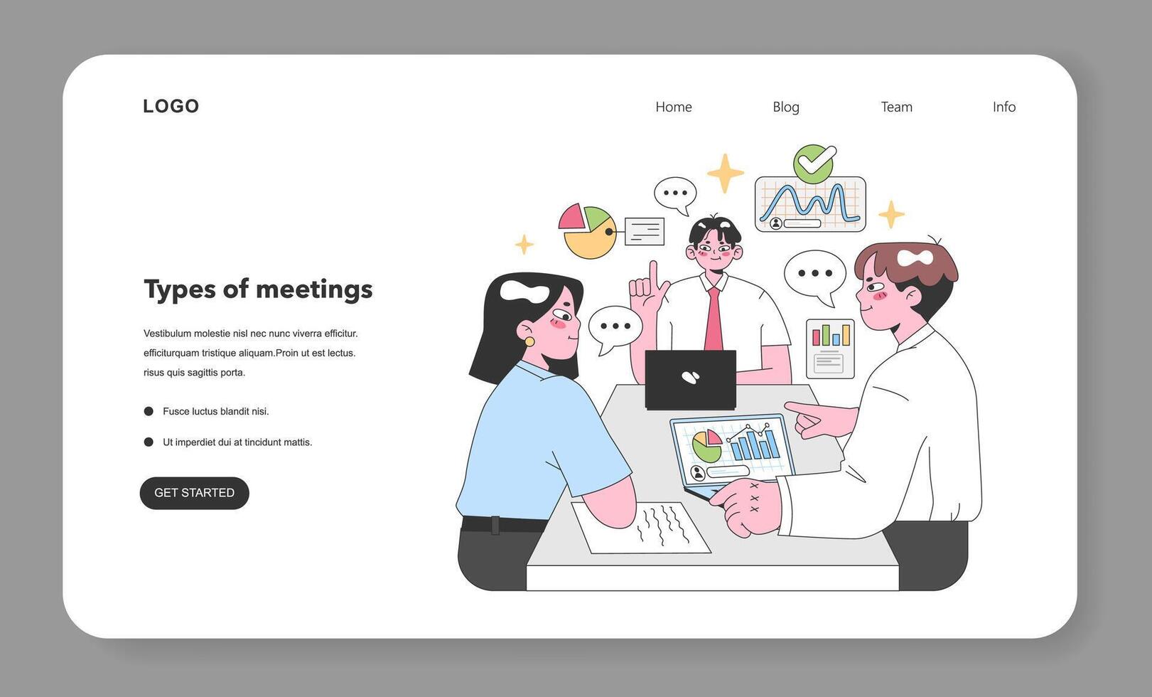 Professional team evaluates crucial data Flat vector illustration