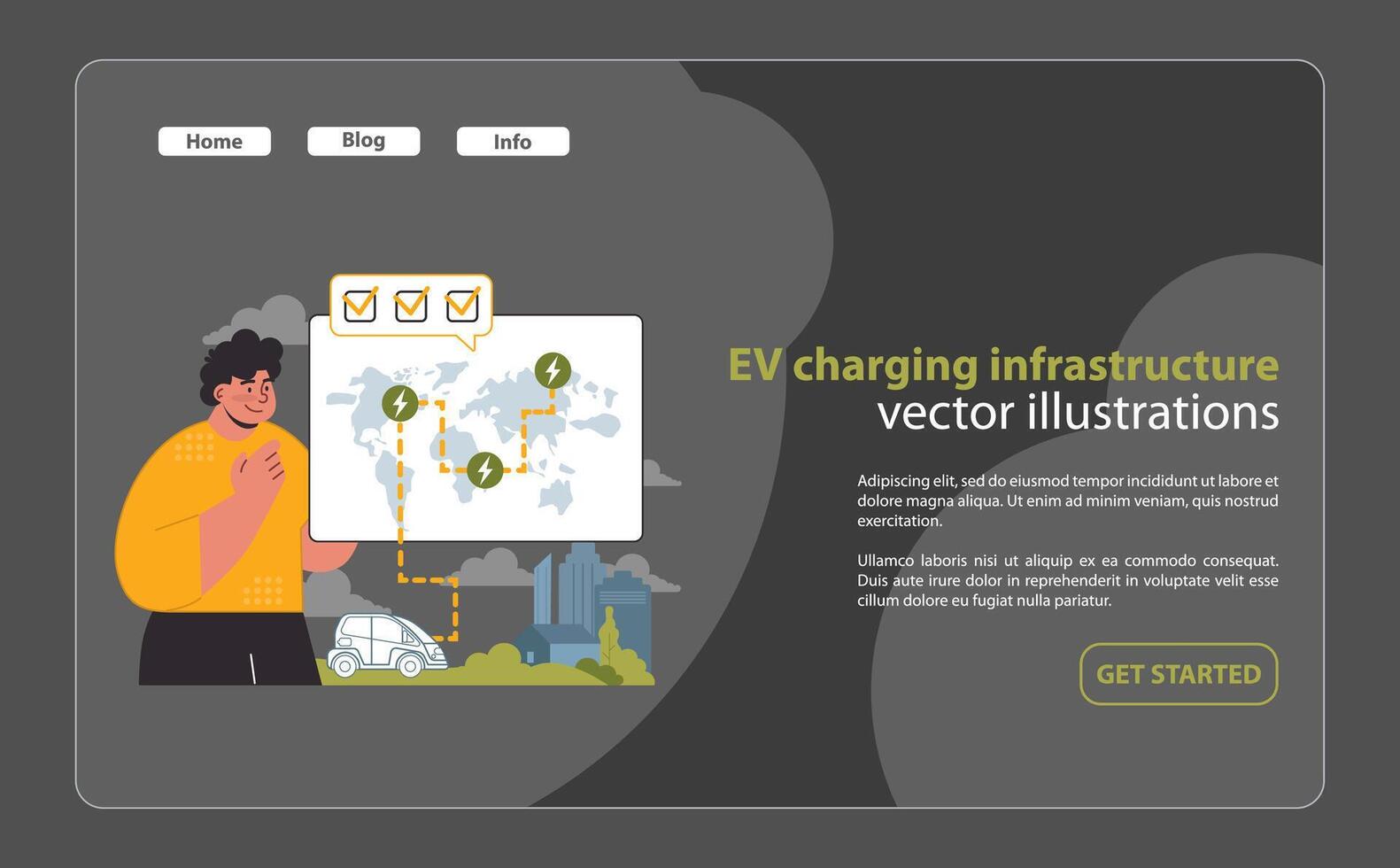 ev cargando infraestructura desarrollo ilustración. un vívido vector representación.