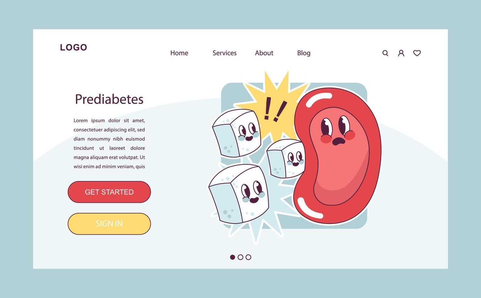 Prediabetes web banner or landing page. Sugar blood increase. Glucose vector