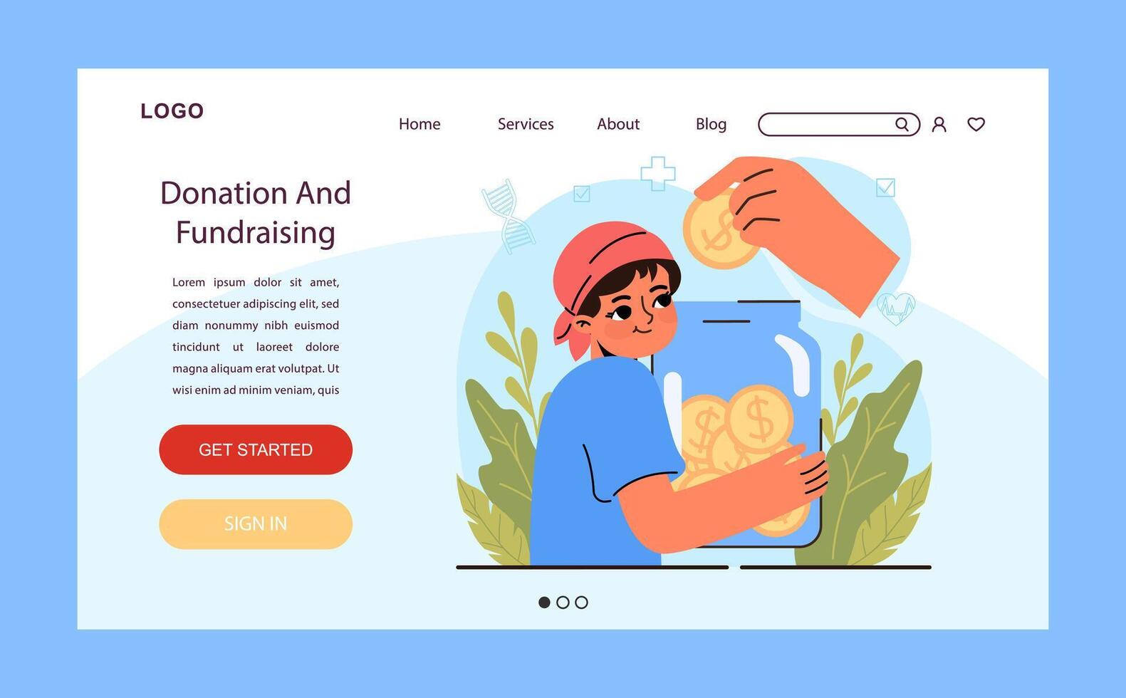 niño cáncer donación y recaudación de fondos web bandera o aterrizaje página. pequeño vector
