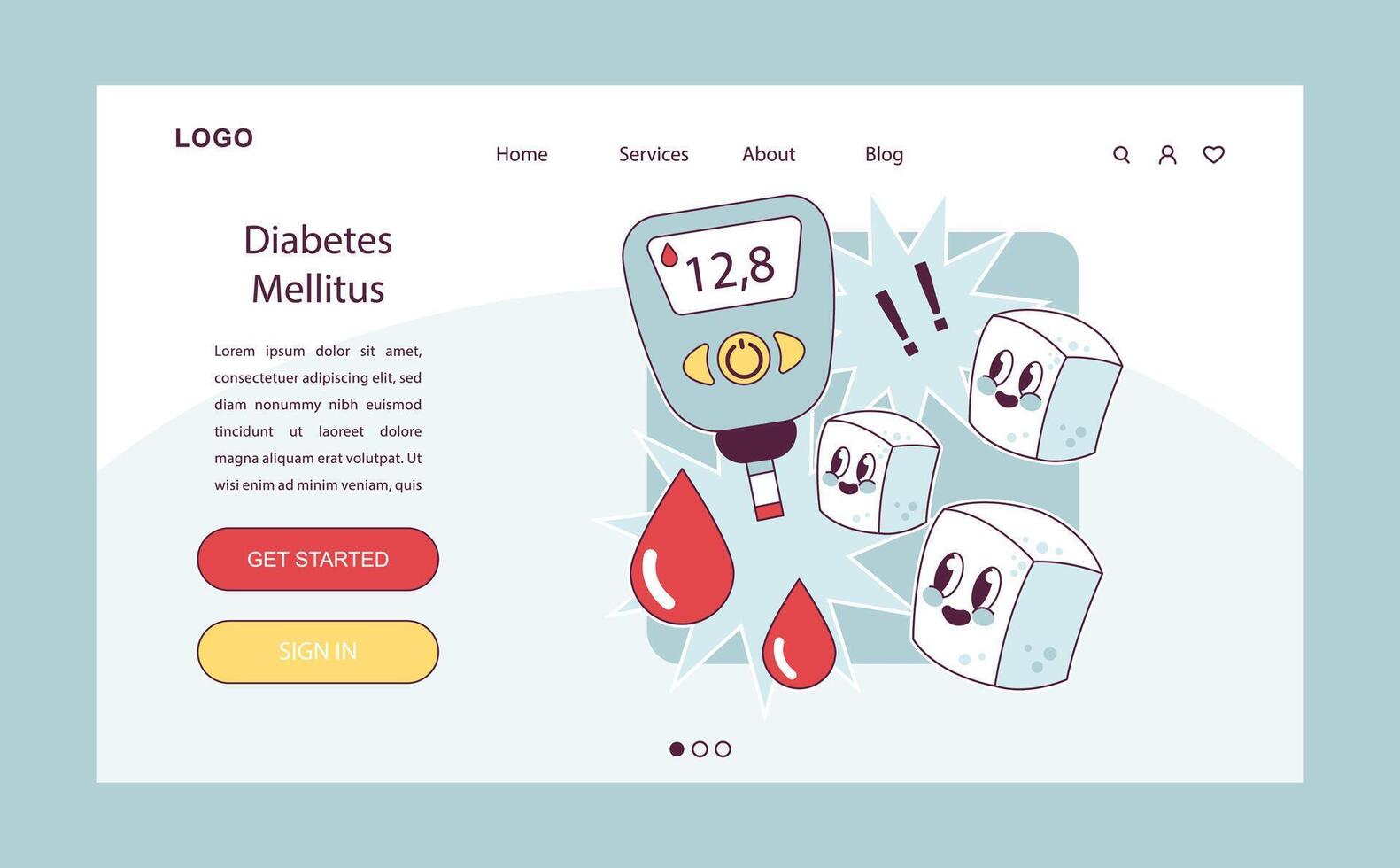 Endocrine system disease. Measuring sugar blood with glucose meter vector