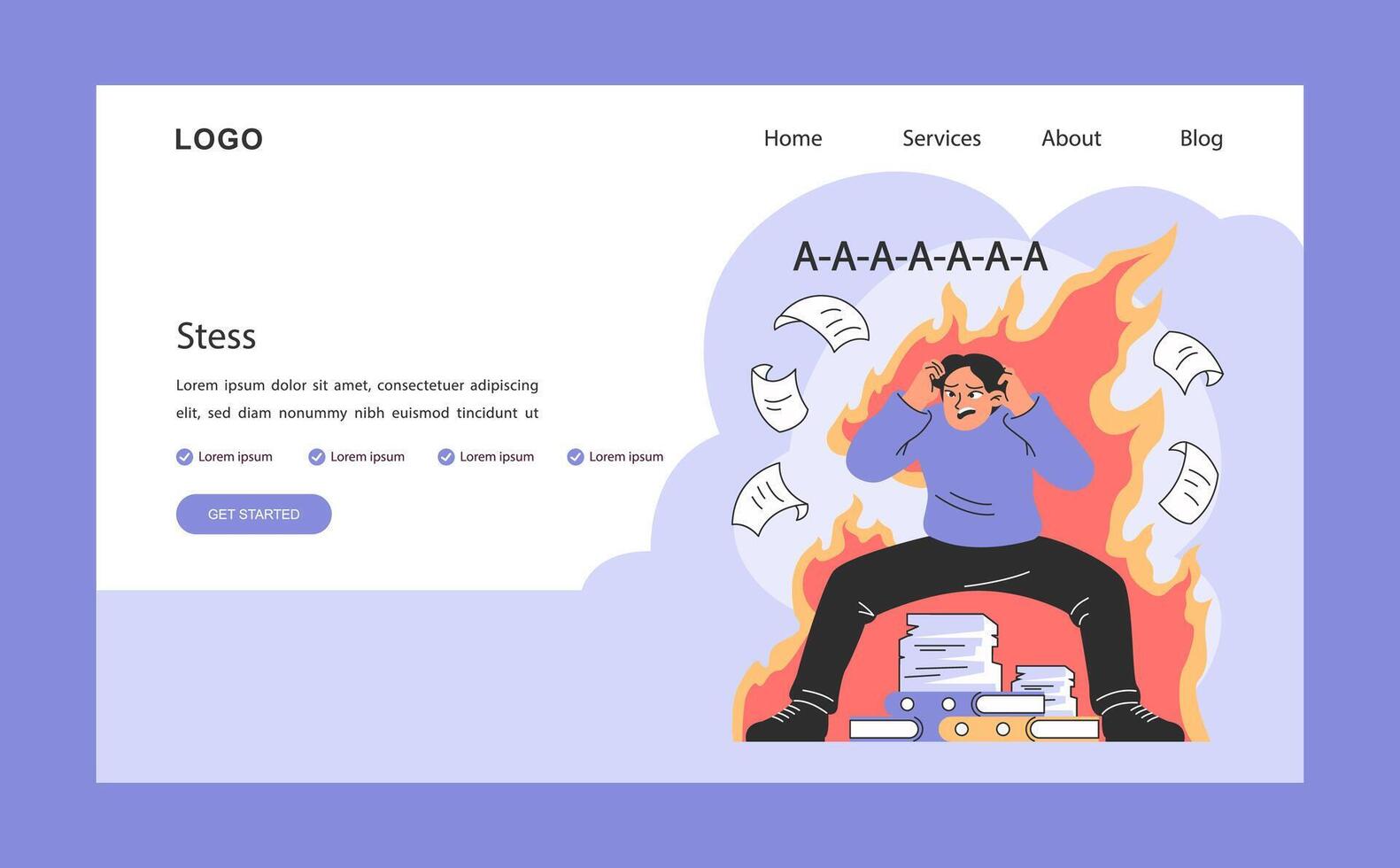 Professional burnout web banner or landing page. Stress. Young employee vector