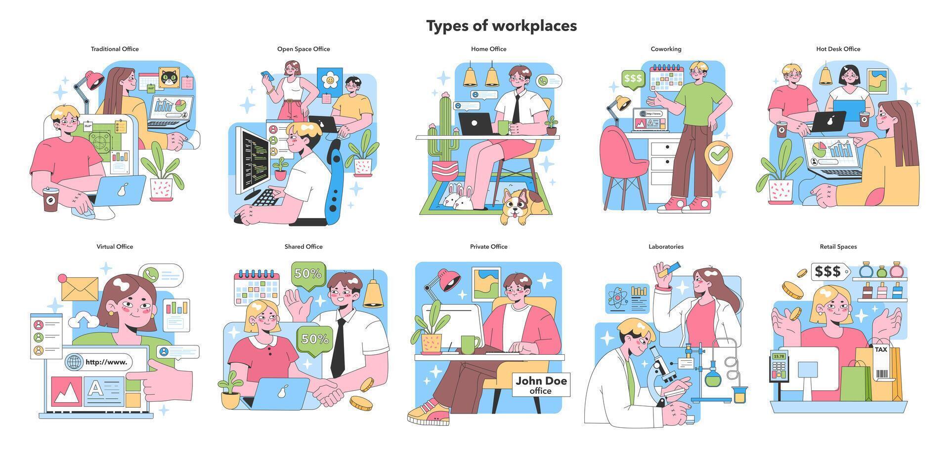Workplace variety set. Flat vector illustration