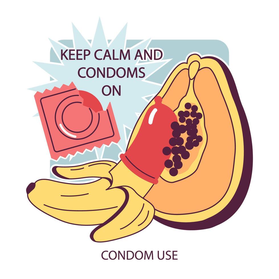 World AiDs day. Banana and papaya using a condom. Safe sex or intercourse vector
