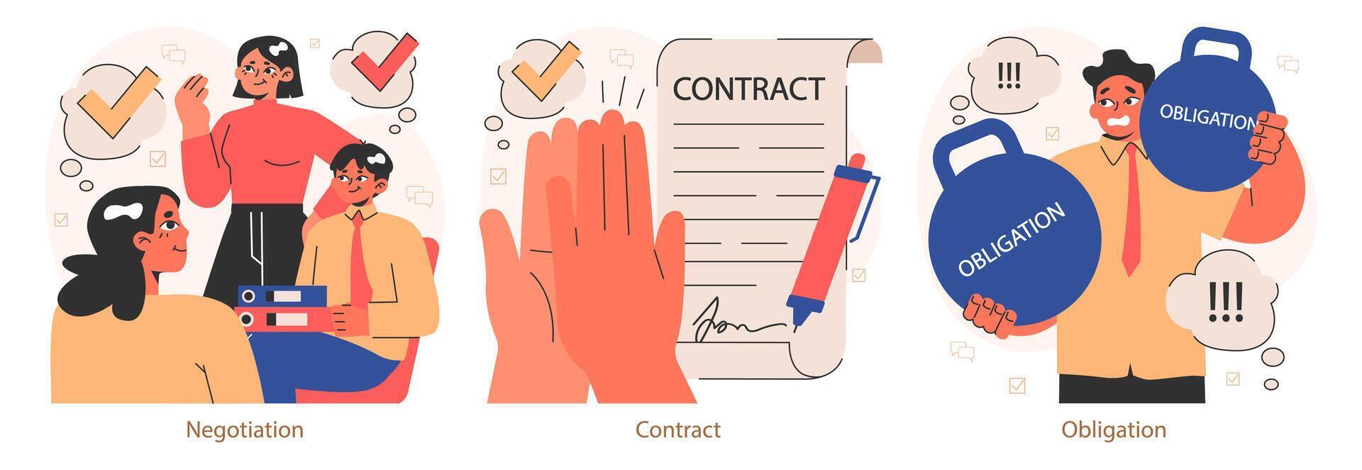 Business deal or agreement set. Signing a contract or successful negotiation vector