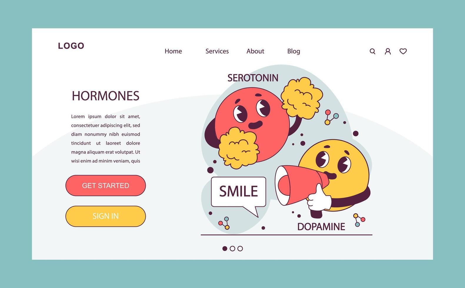 endocrino sistema. hormonas función. serotonina y dopamina efecto. vector