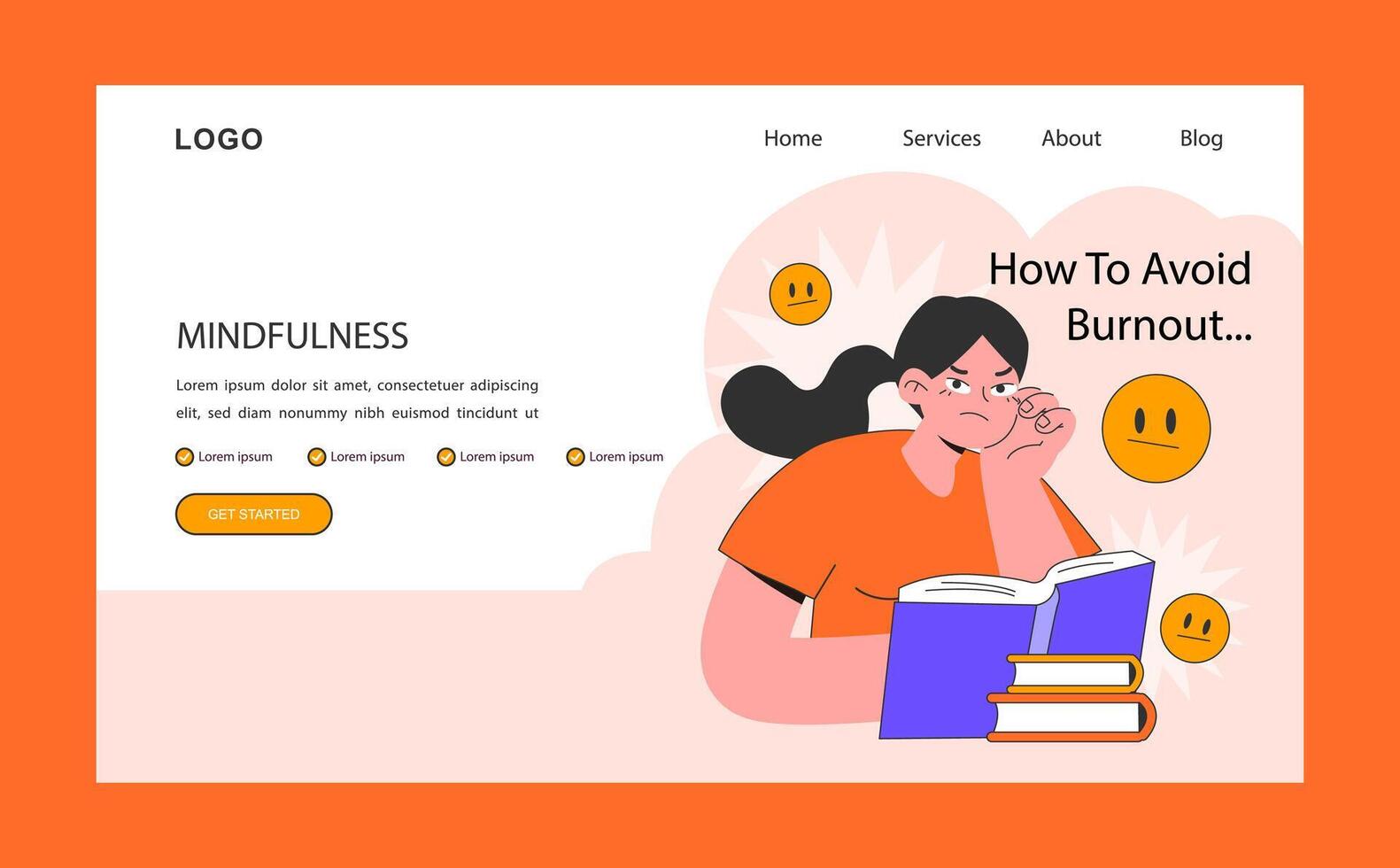 How to avoid professional burnout web banner or landing page. Young vector