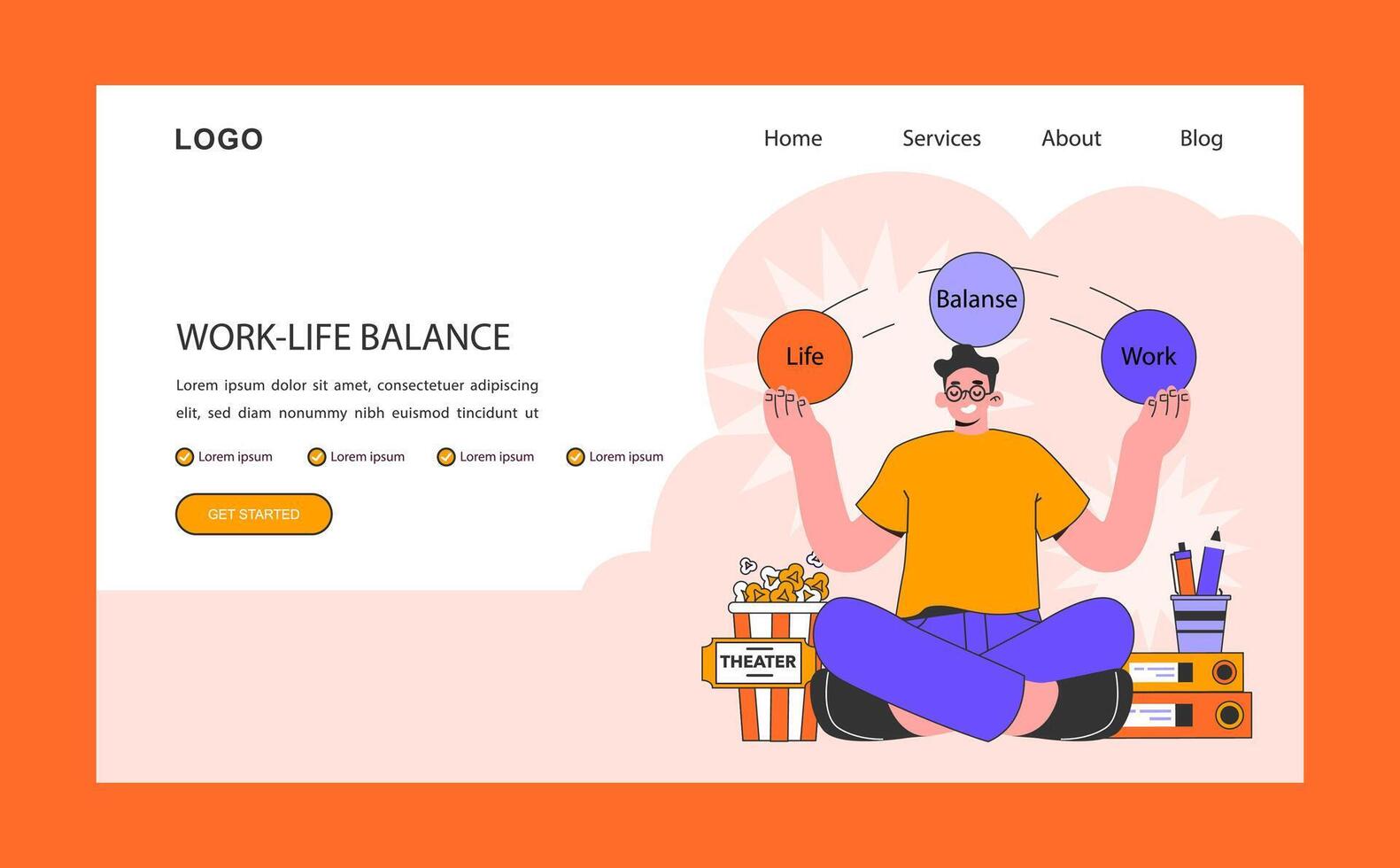 Work life balance web banner or landing page. Career and personal vector