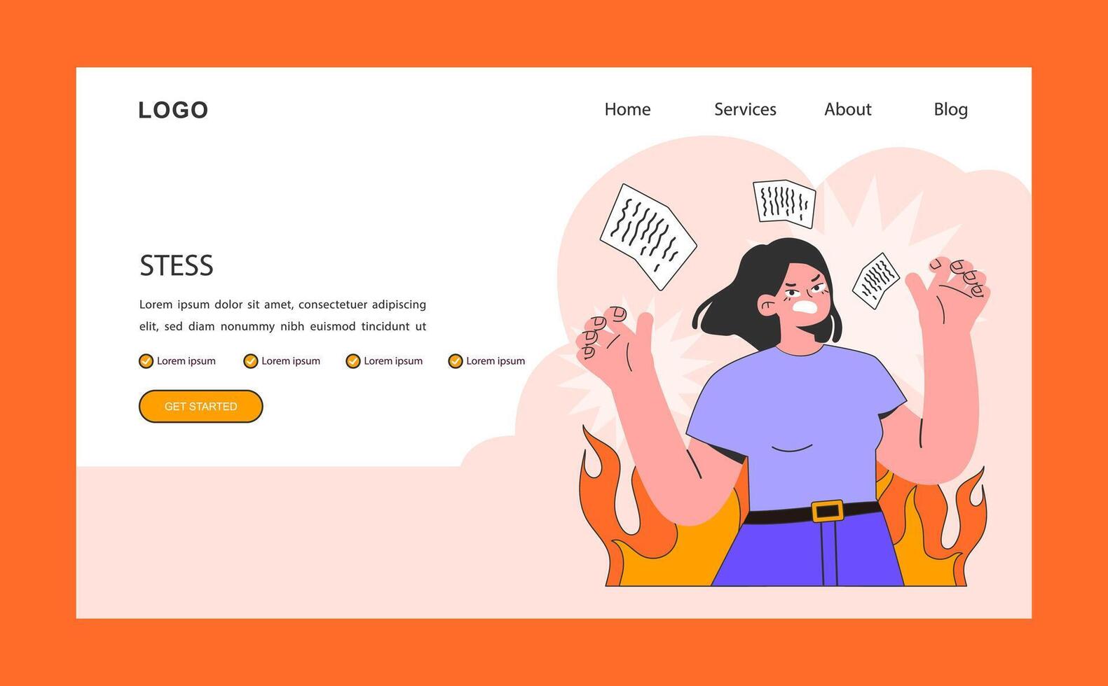 Professional burnout web banner or landing page. Stress. Young employee vector