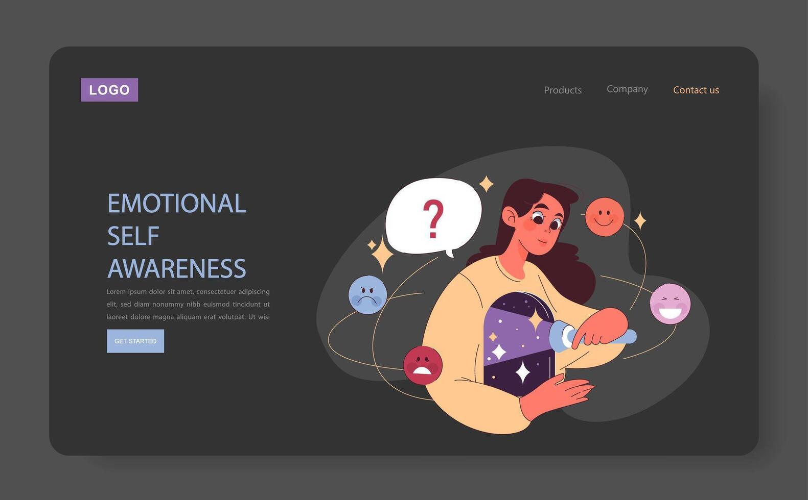 Emotional self-awareness dark mode or night mode web banner vector
