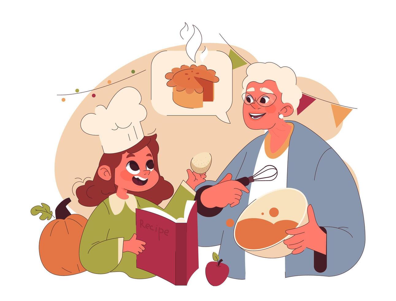 Joyful family celebrating Thanksgiving. American holiday dining and gathering vector