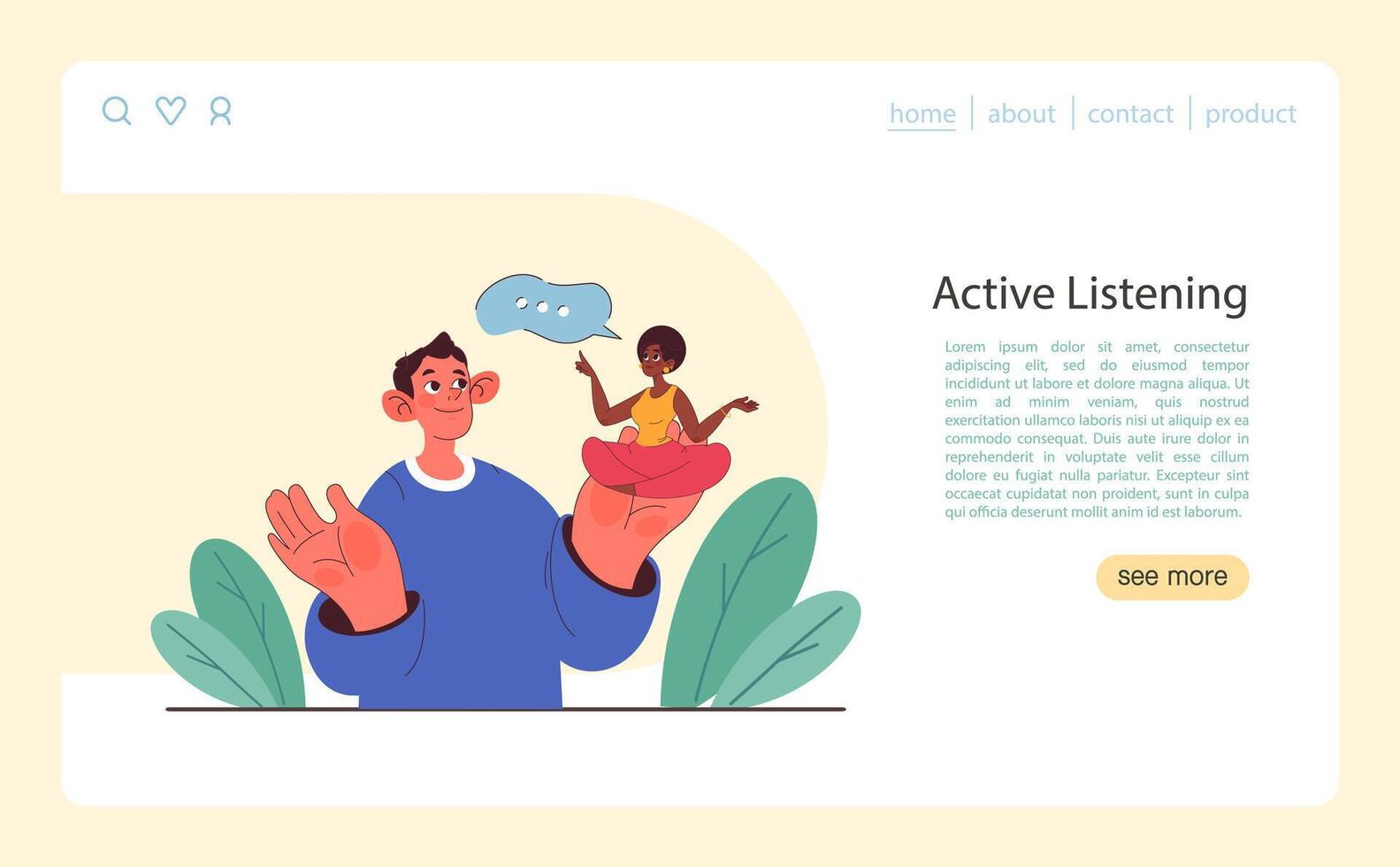Active listening skill web banner or landing page. Attentive business vector