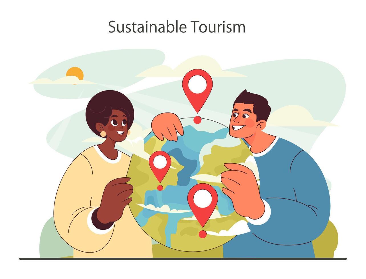 Sustainable tourism. Ecotourism, eco-friendly recreation. vector