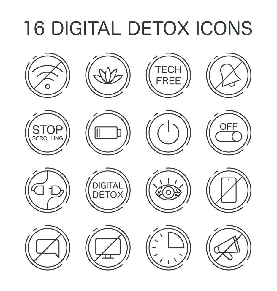 Digital detox set. Characters practicing mindfulness, reducing screen vector