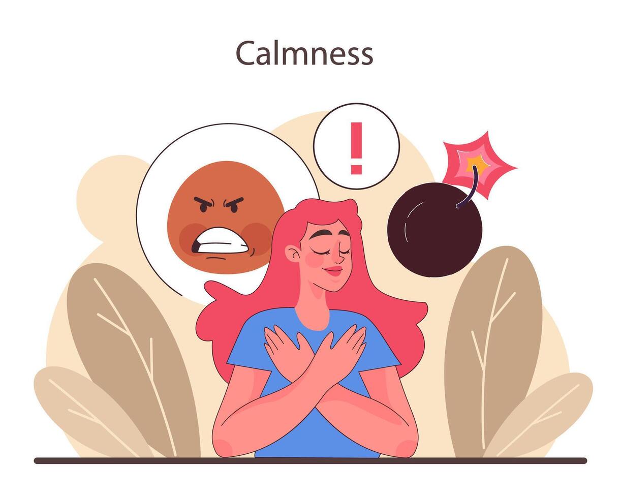 Patience. Calm person meditating and finding balance. Mental or emotional vector