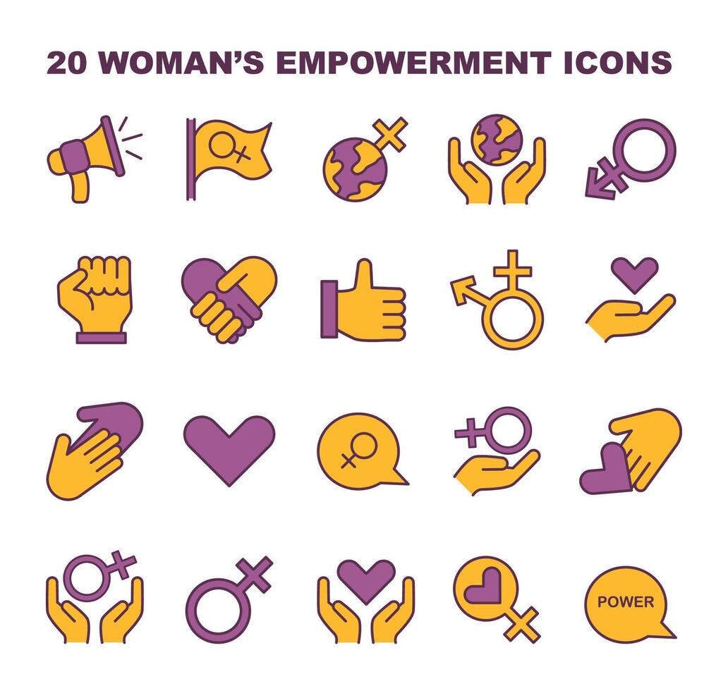 Women's empowerment icons set. A comprehensive collection capturing vector