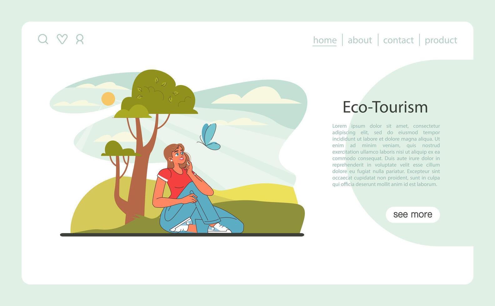 sostenible turismo web bandera o aterrizaje página. ecoturismo, Respetuoso del medio ambiente vector