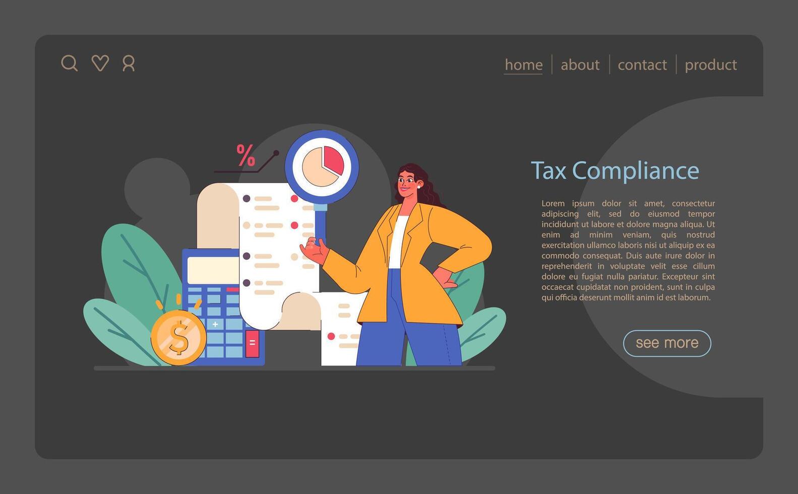 Tax optimization web banner or landing page dark or night mode. Financial vector