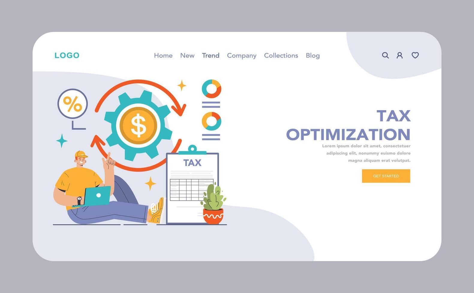 Tax optimization web banner or landing page. Financial efficiency vector