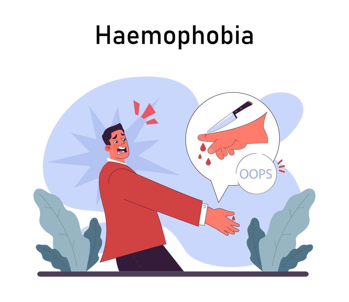 Phobia. Human's irrational inner fears and panic. Mental disorder vector