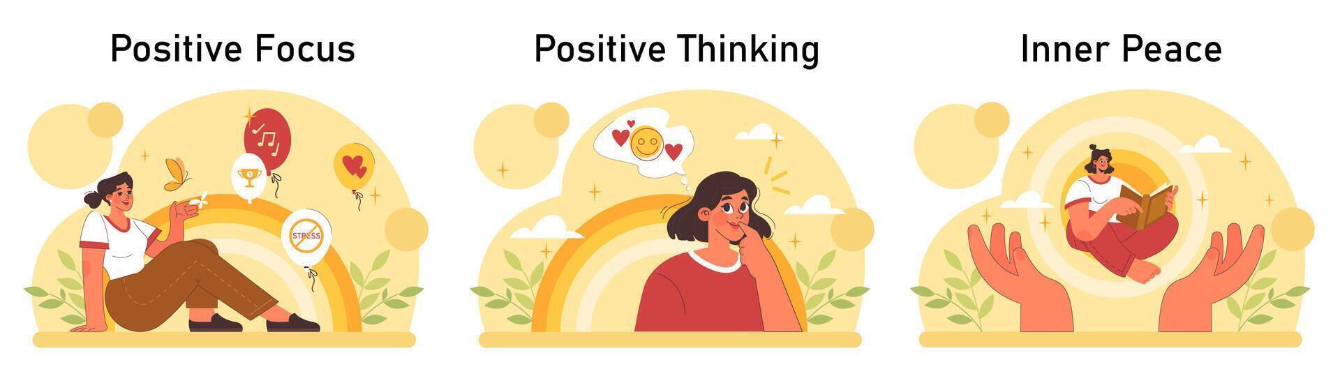 positivo psicología colocar. positivo pensando y actitud. optimista mentalidad vector
