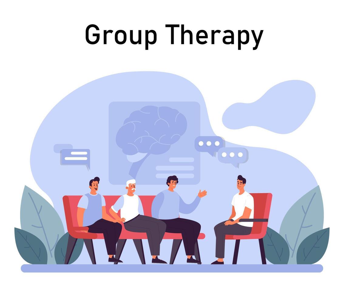 Psychotherapy set. Psychiatrist consulting a patient on mental health vector