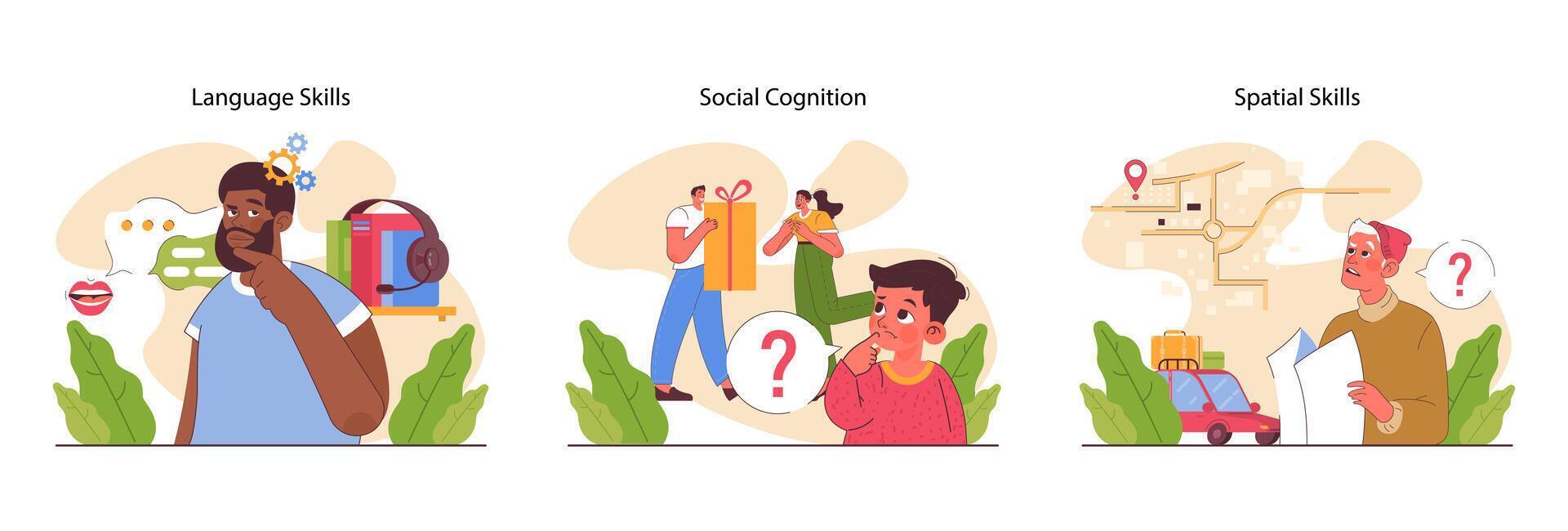 Cognitive skills set. Human cognitive function, ability or capacity to process vector