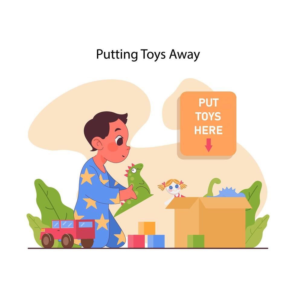 Child doing household chores. Formation of your child's responsibility. vector