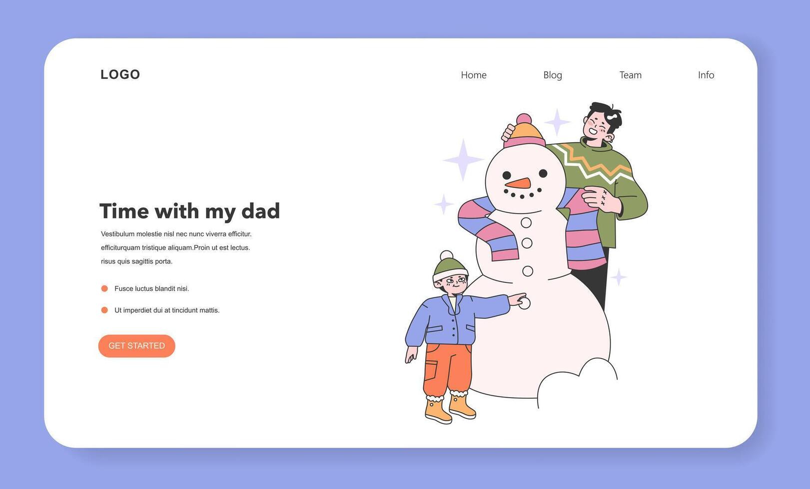 Father and son building and decorating a snowman on winter holiday vector