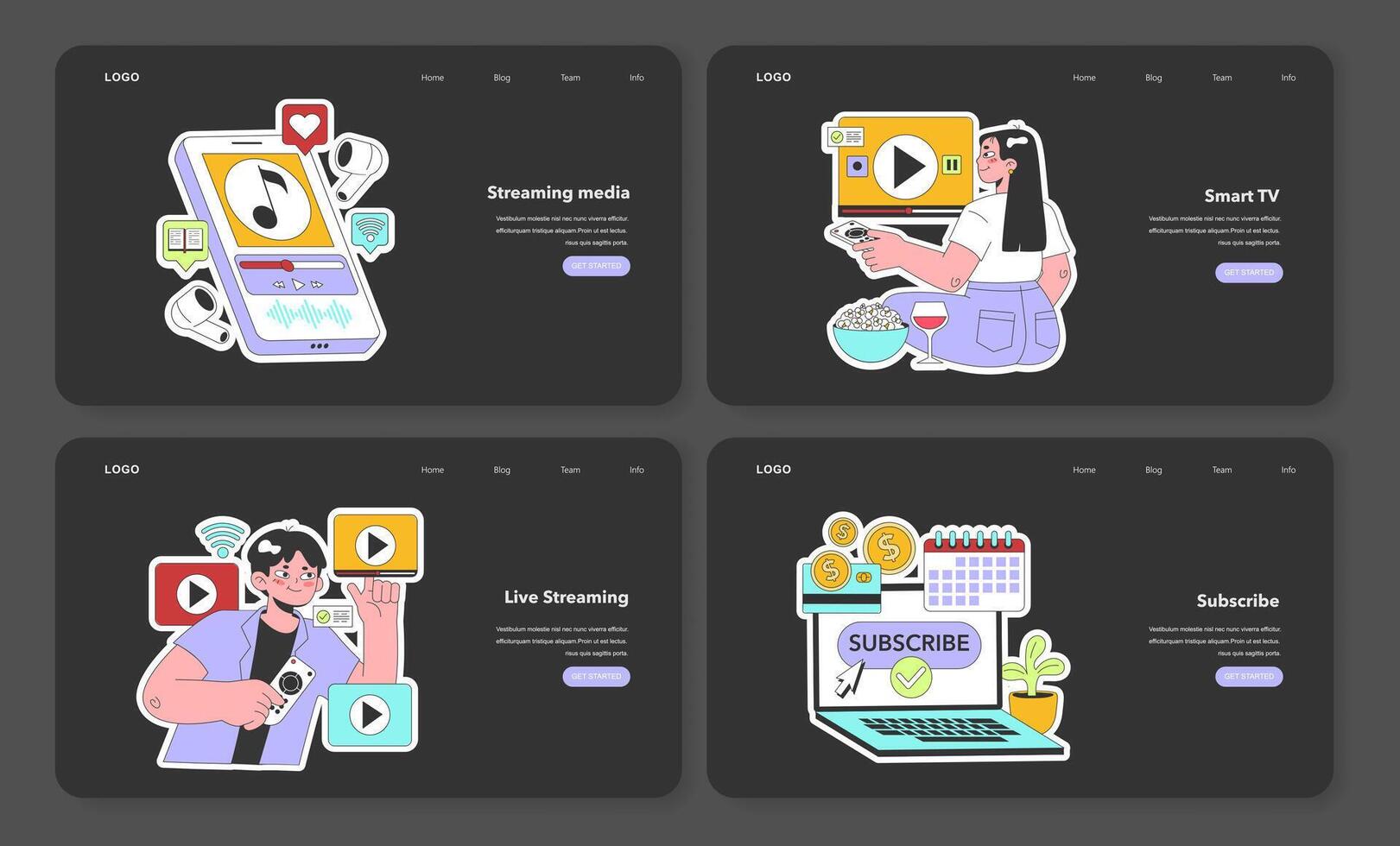 Streaming media service web banner or landing page night or dark vector